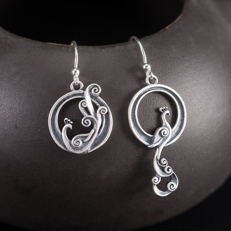 Spirituelle Ohrringe aus Sterlingsilber mit Pfauenmotiv