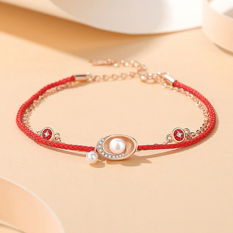 Sterling Silber Perlen Kupfer Münzen Halskette &amp; Rotes Seil Armband Set