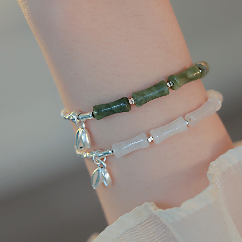 Spirituelles Armband aus Sterlingsilber mit Peridot und Bambus für Glück