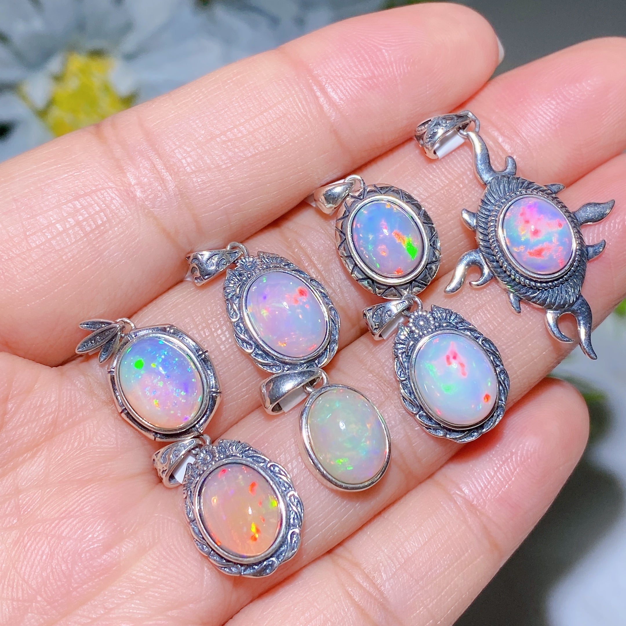 Sterling Silver S925 Opal Pendant Healing Necklace