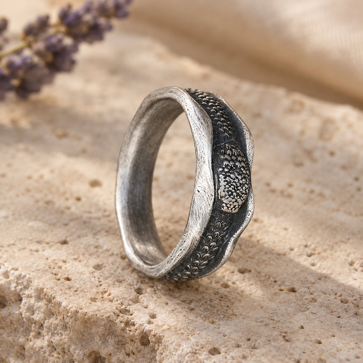 999 Sterling Silver Snake Protection Ring for Wisdom & Resilience, ring leaning