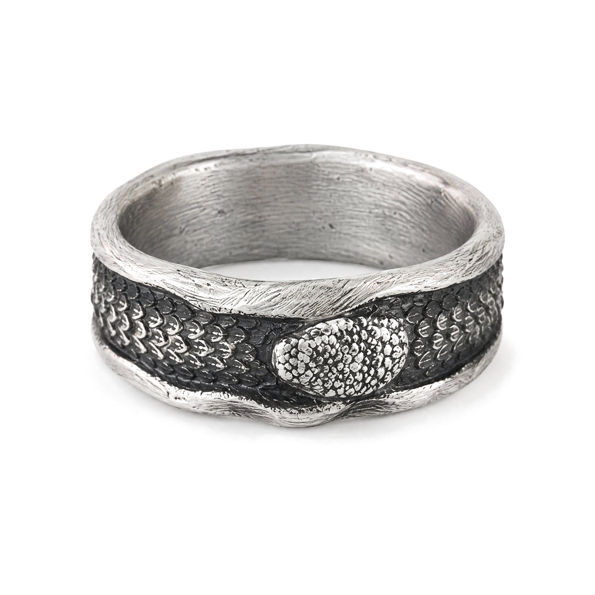 999 Sterling Silver Snake Protection Ring for Wisdom & Resilience, on a white background