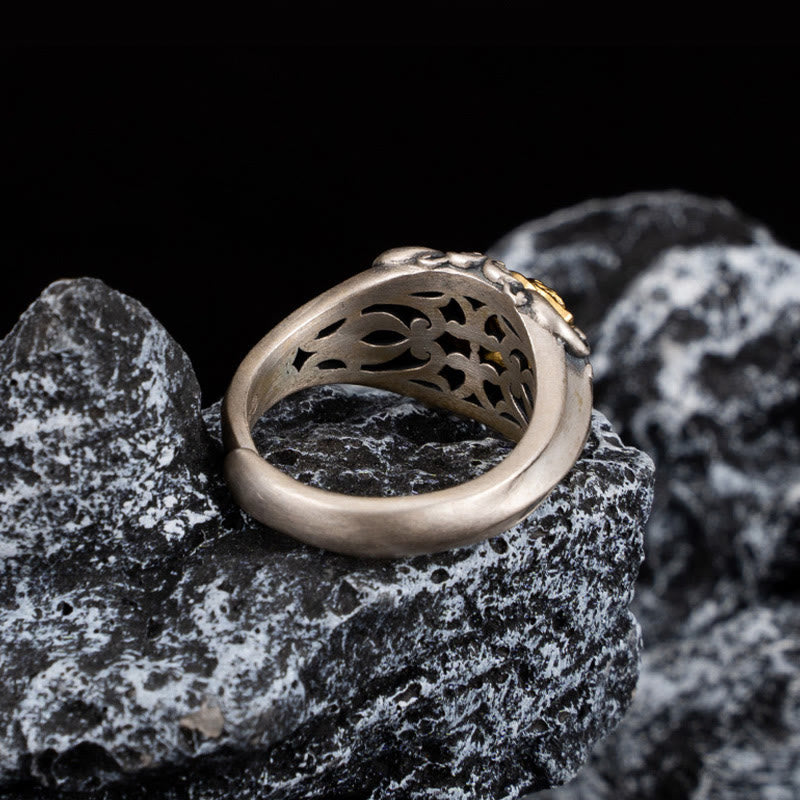 Sterling Silber Tibetischer Totenkopf Schutzring Verstellbar