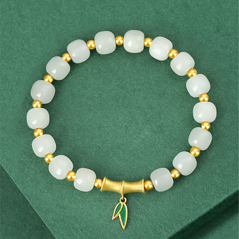 Sterling Silber Weiße Jade Schutzarmband 6*7mm