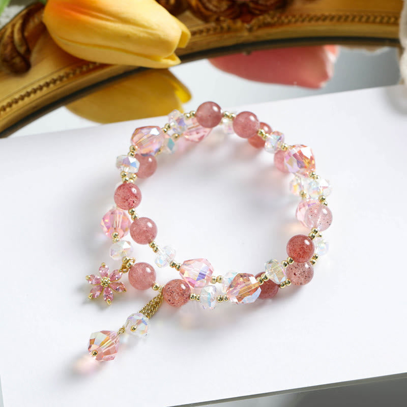 Heilarmband mit Erdbeerquarz und doppelter Wicklung
