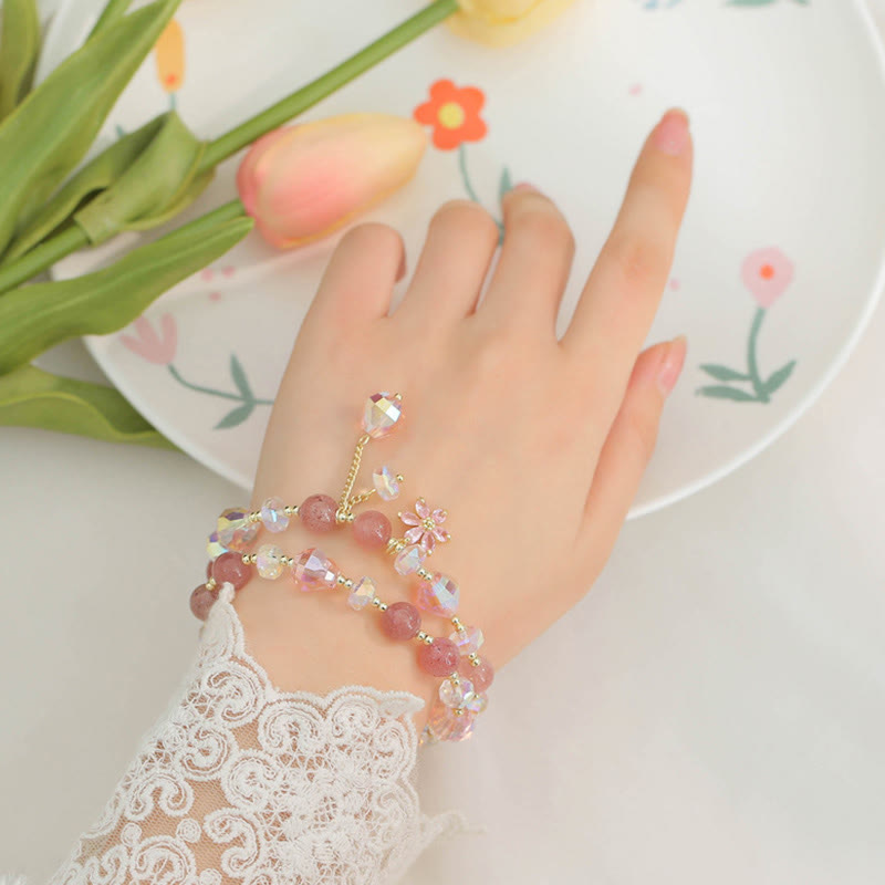 Heilarmband mit Erdbeerquarz und doppelter Wicklung