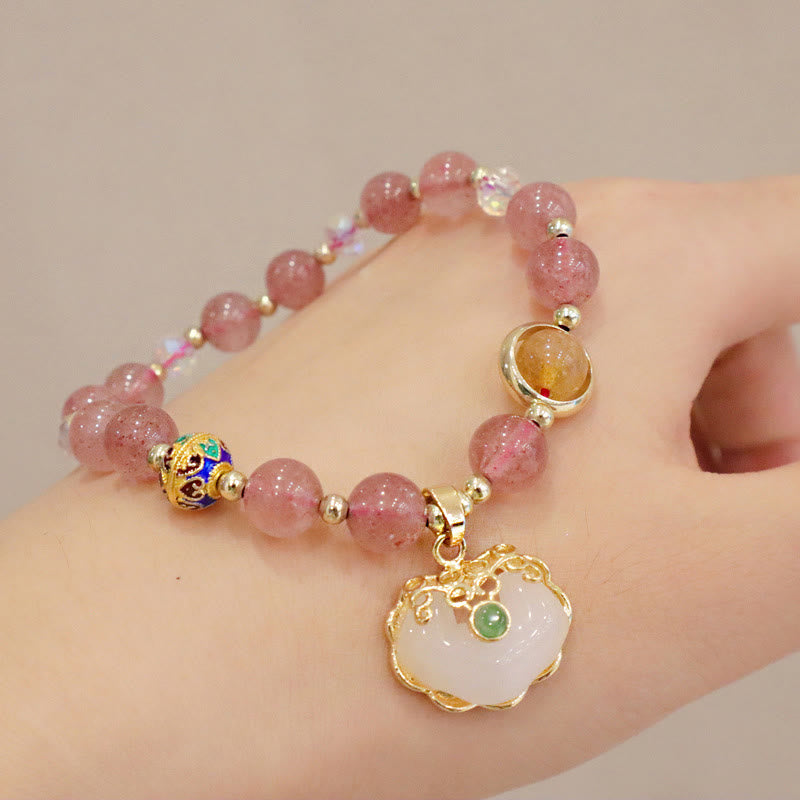 Heilarmband aus Erdbeerquarz mit chinesischem Schlossanhänger