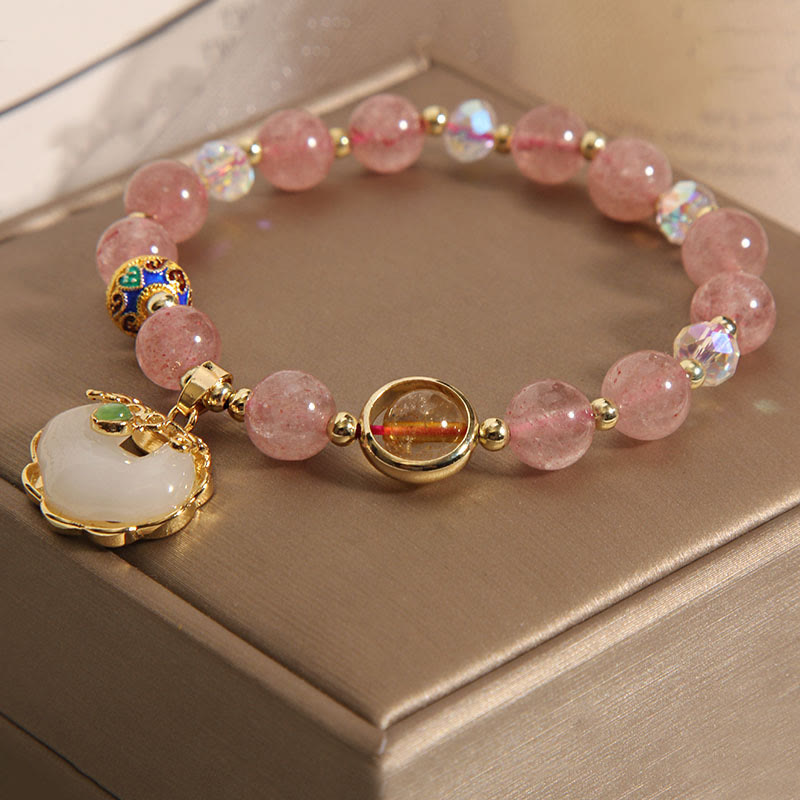 Heilarmband aus Erdbeerquarz mit chinesischem Schlossanhänger