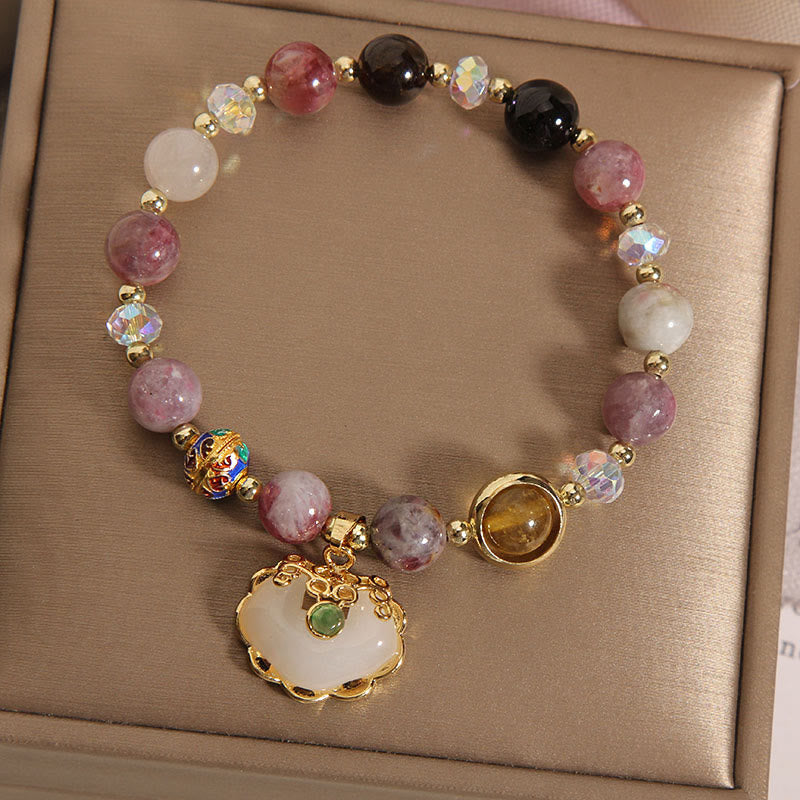 Heilarmband aus Erdbeerquarz mit chinesischem Schlossanhänger