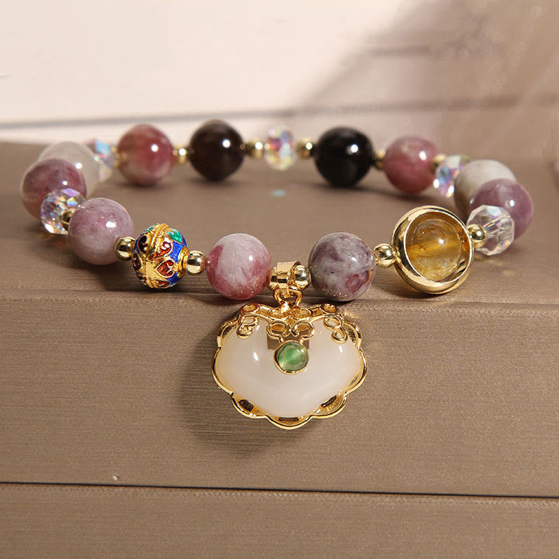 Heilarmband aus Erdbeerquarz mit chinesischem Schlossanhänger
