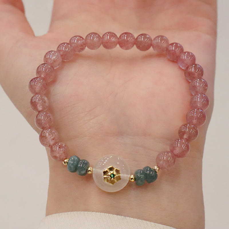 Erdbeerquarz-Jade-Heilarmband für Wohlstand und Liebe