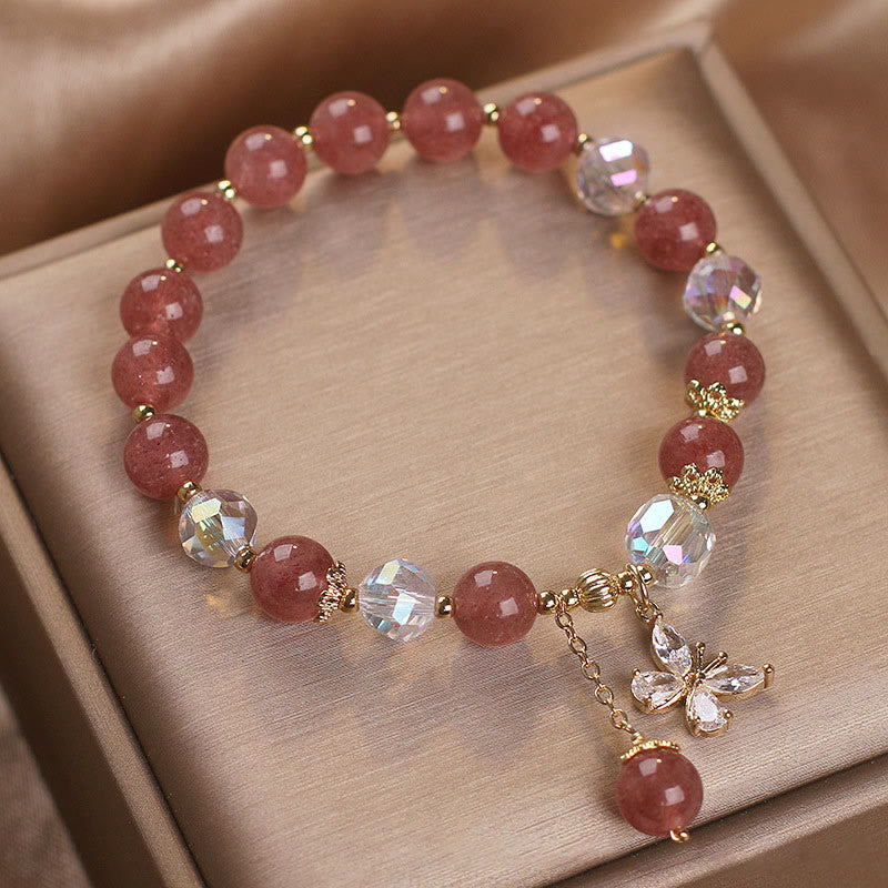 Erdbeerquarz Liebe Heilung Spirituelles Armband mit Schmetterling