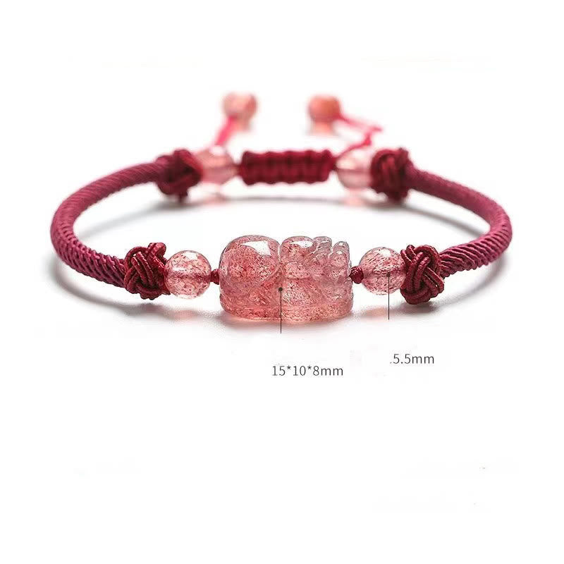 Erdbeerquarz Pixiu Rote Schnur Schutzarmband 14-17cm