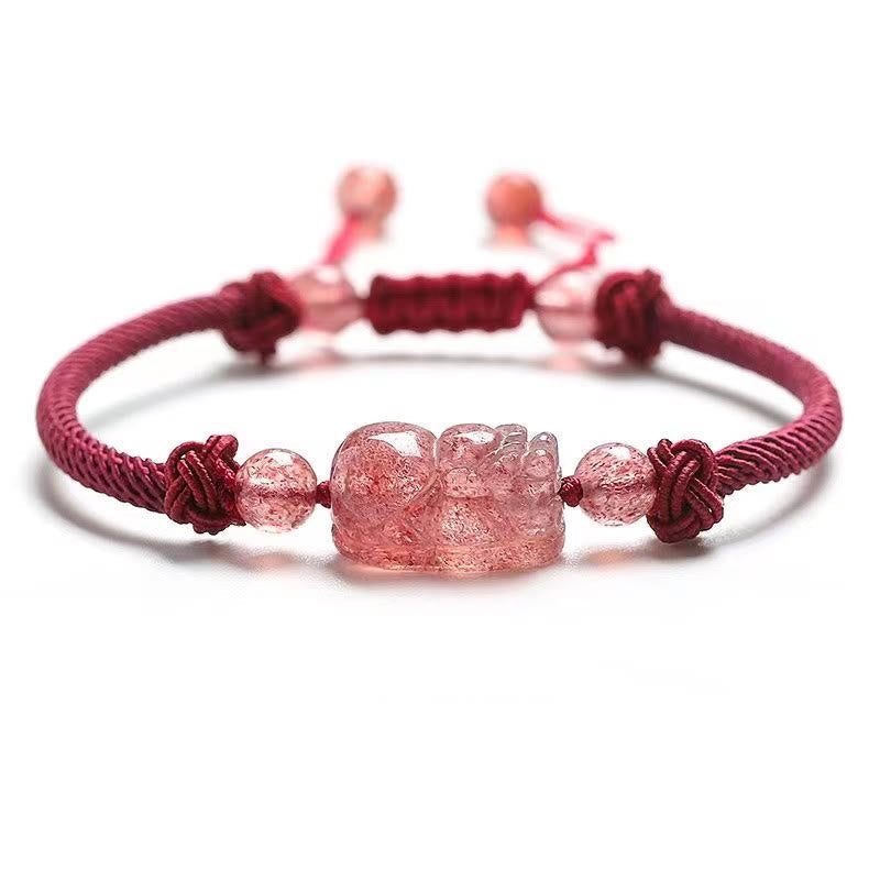 Erdbeerquarz Pixiu Rote Schnur Schutzarmband 14-17cm