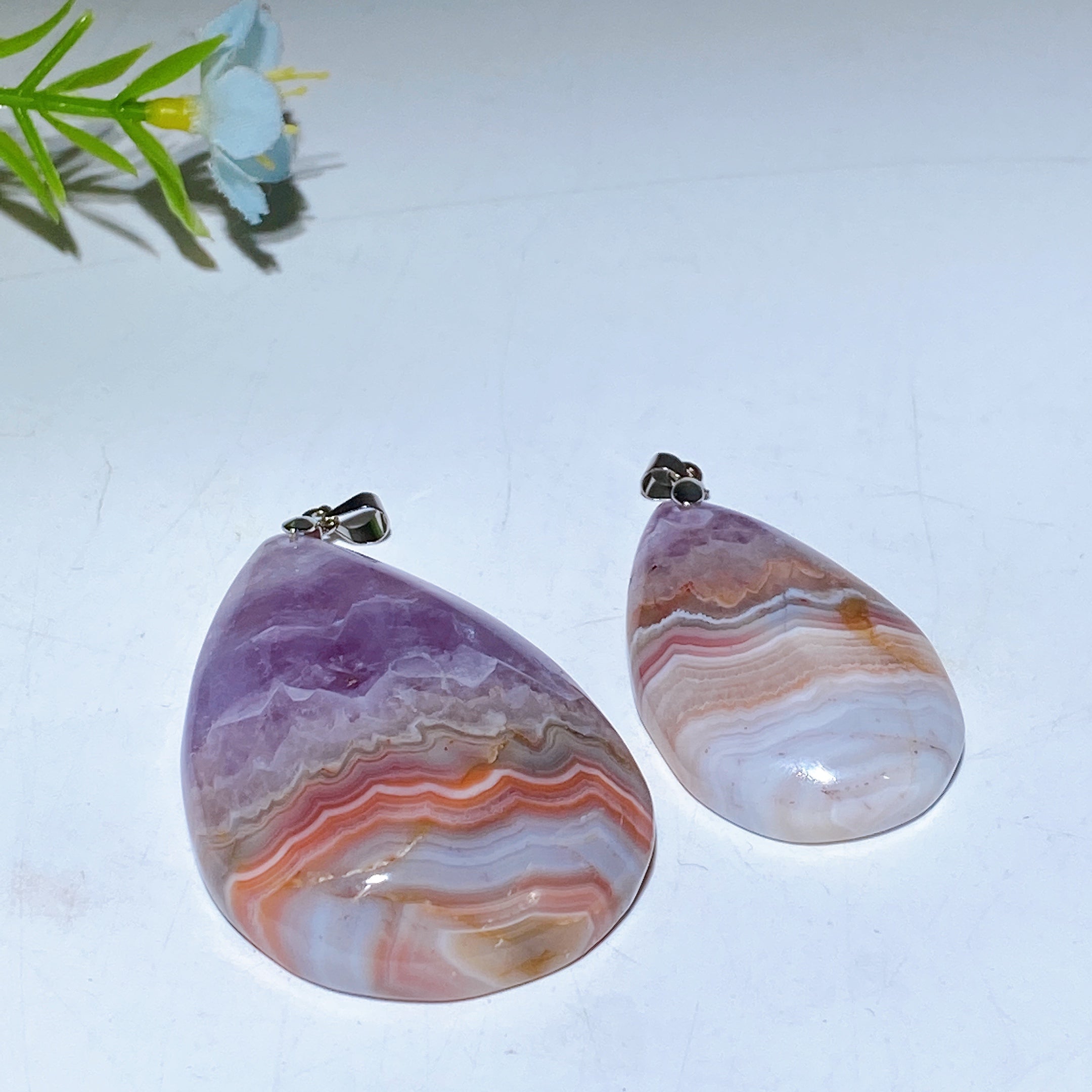 Striped Agate & Amethyst Drop Pendant 1.4-2.2 Inch Healing Crystal