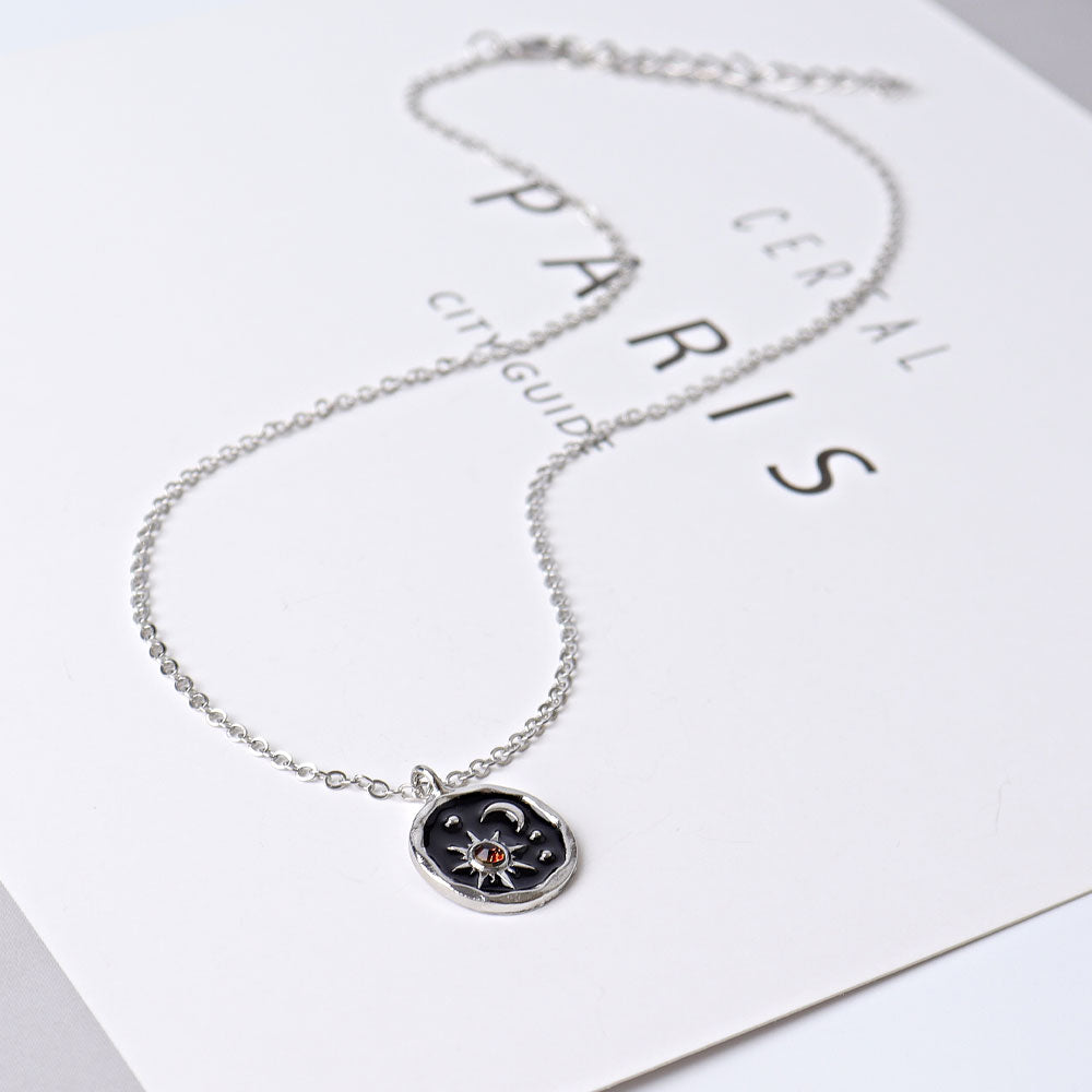 Sun Moon Citrine Necklace with Silver or Gold Chain