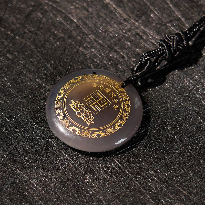 Swastika Lotus Muster Schwarz Obsidian Reinigung Halskette