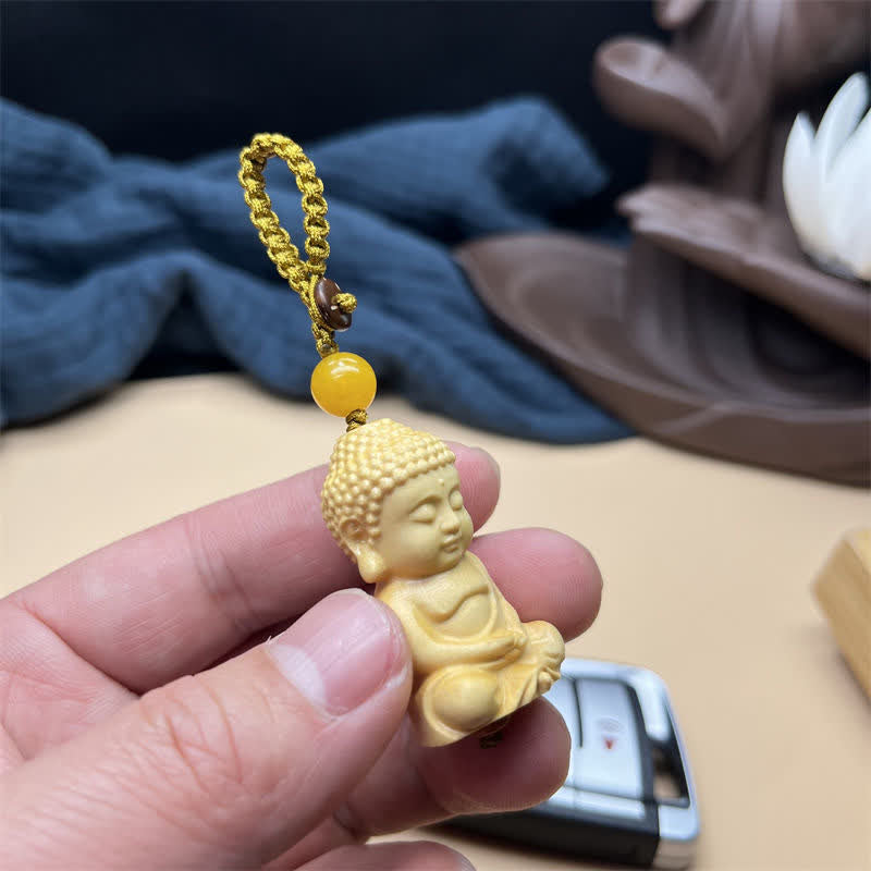 Tathagata Buddha Serenity Buchsbaum Spiritueller Schlüsselanhänger