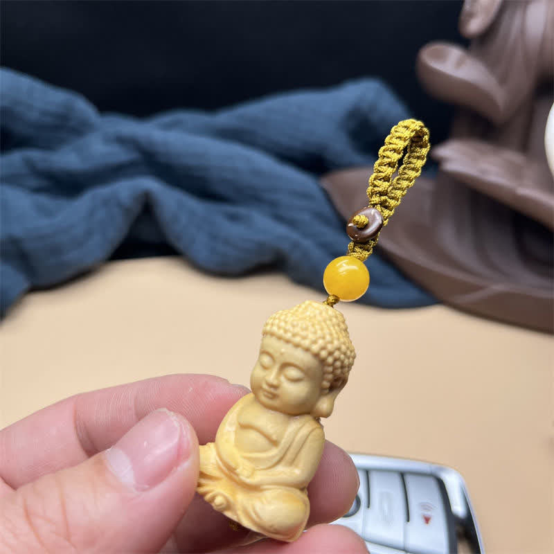 Tathagata Buddha Serenity Buchsbaum Spiritueller Schlüsselanhänger