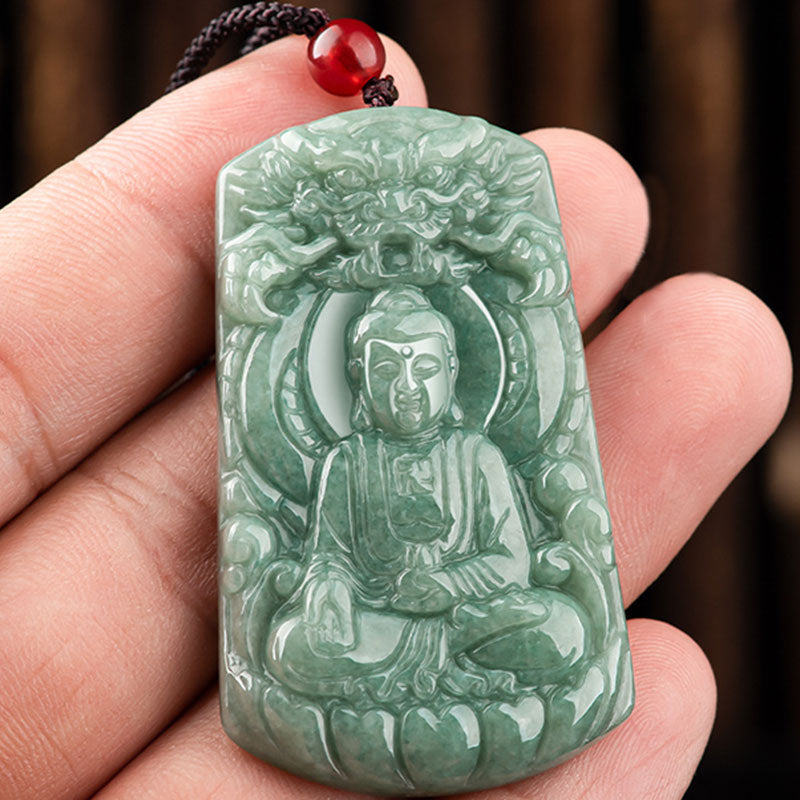 Tathagata Jade-Amulett-Halskette mit Drachen- und Buddha-Symbol