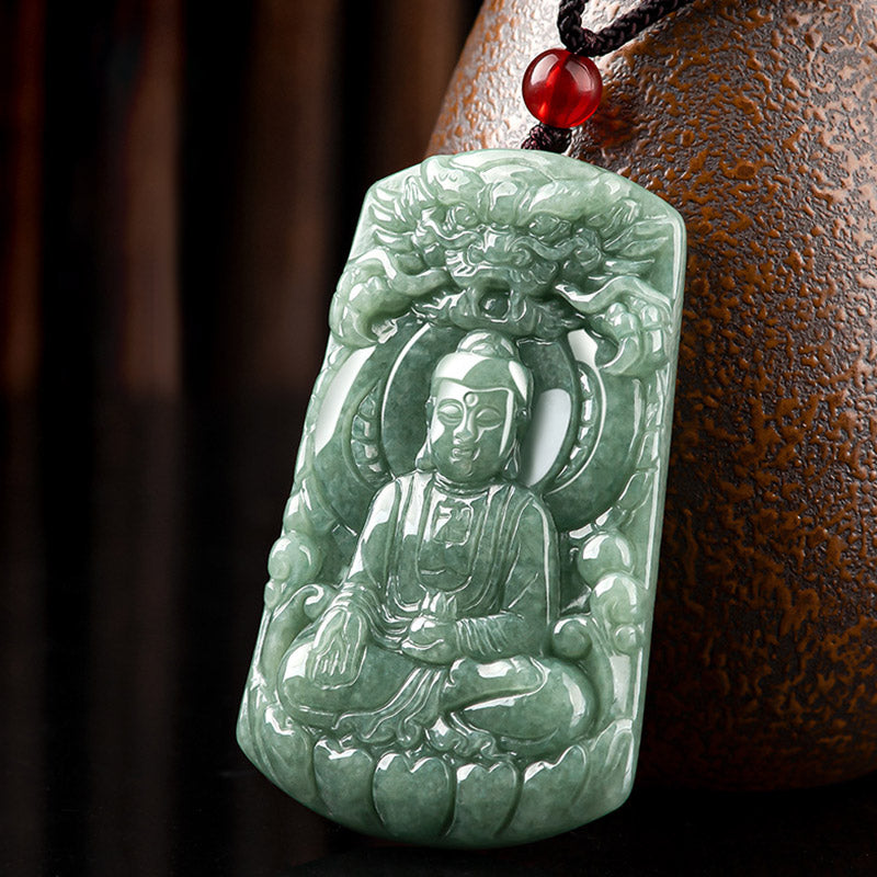 Tathagata Jade-Amulett-Halskette mit Drachen- und Buddha-Symbol