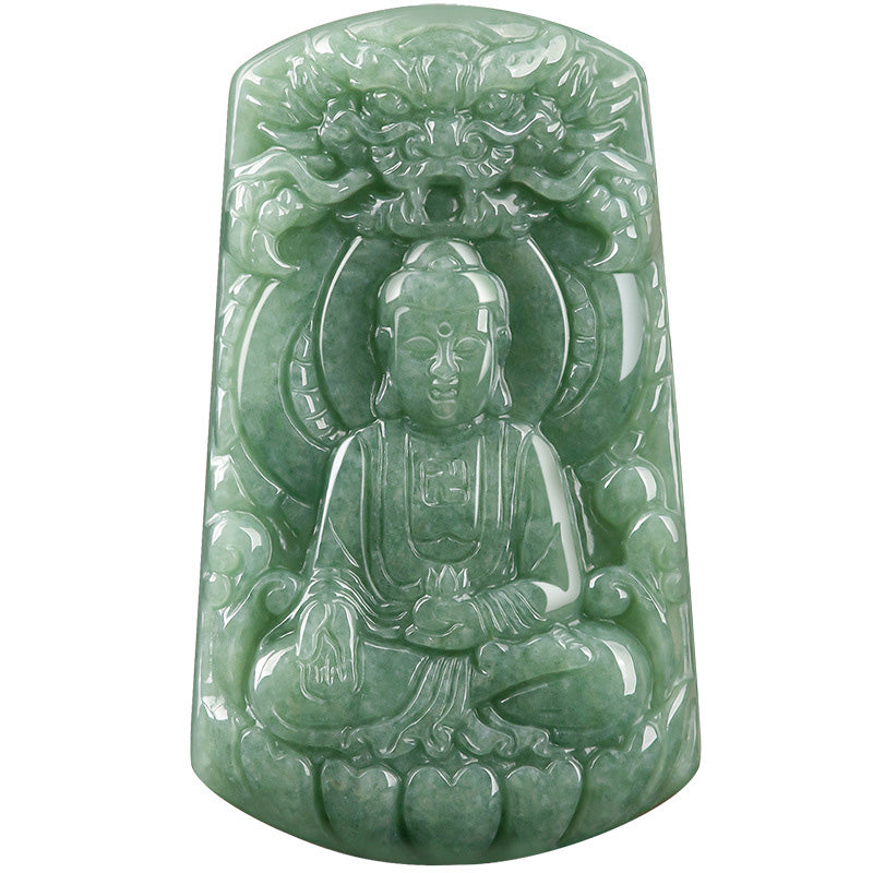 Tathagata Jade-Amulett-Halskette mit Drachen- und Buddha-Symbol