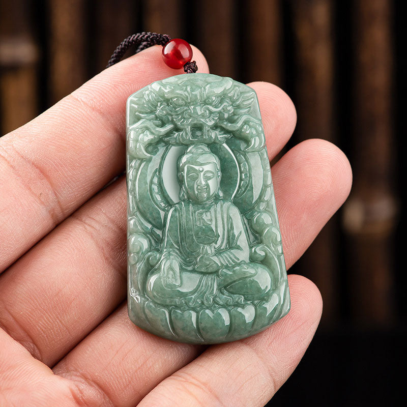 Tathagata Jade-Amulett-Halskette mit Drachen- und Buddha-Symbol