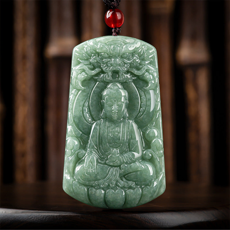 Tathagata Jade-Amulett-Halskette mit Drachen- und Buddha-Symbol