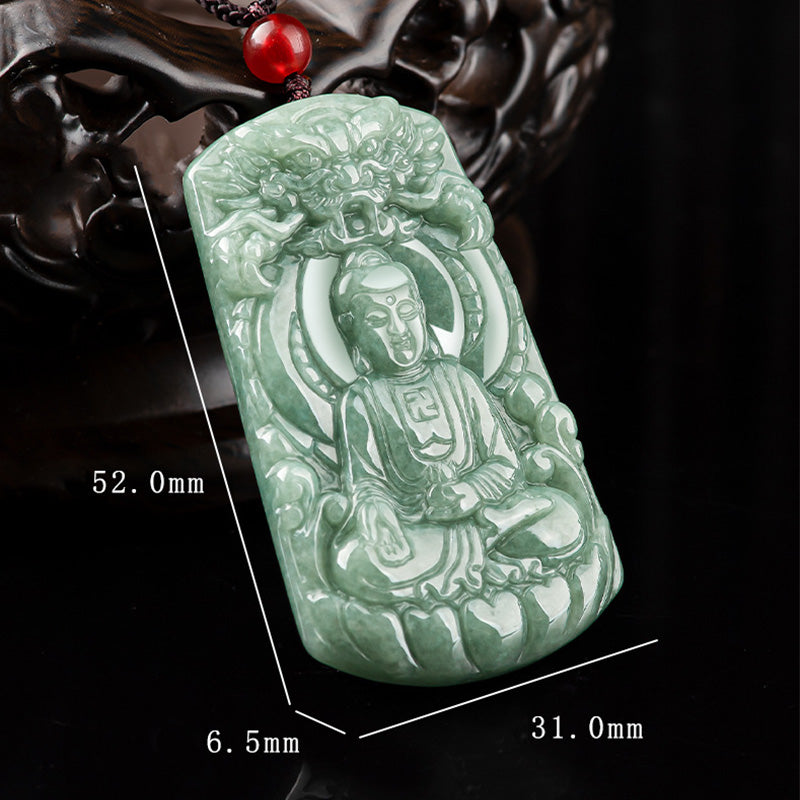 Tathagata Jade-Amulett-Halskette mit Drachen- und Buddha-Symbol