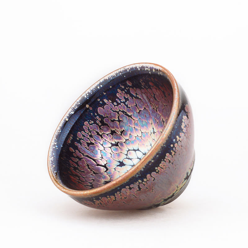 Tenmoku Jian Zhan Keramik-Teetasse mit Sukkulentenmuster, 9 cm x 5 cm