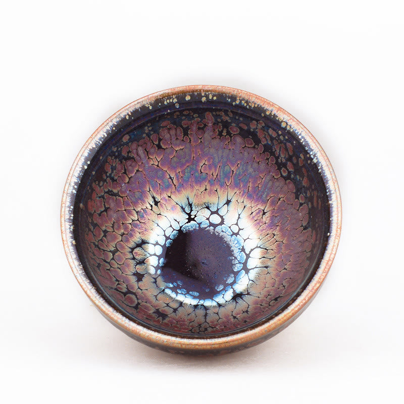 Tenmoku Jian Zhan Keramik-Teetasse mit Sukkulentenmuster, 9 cm x 5 cm