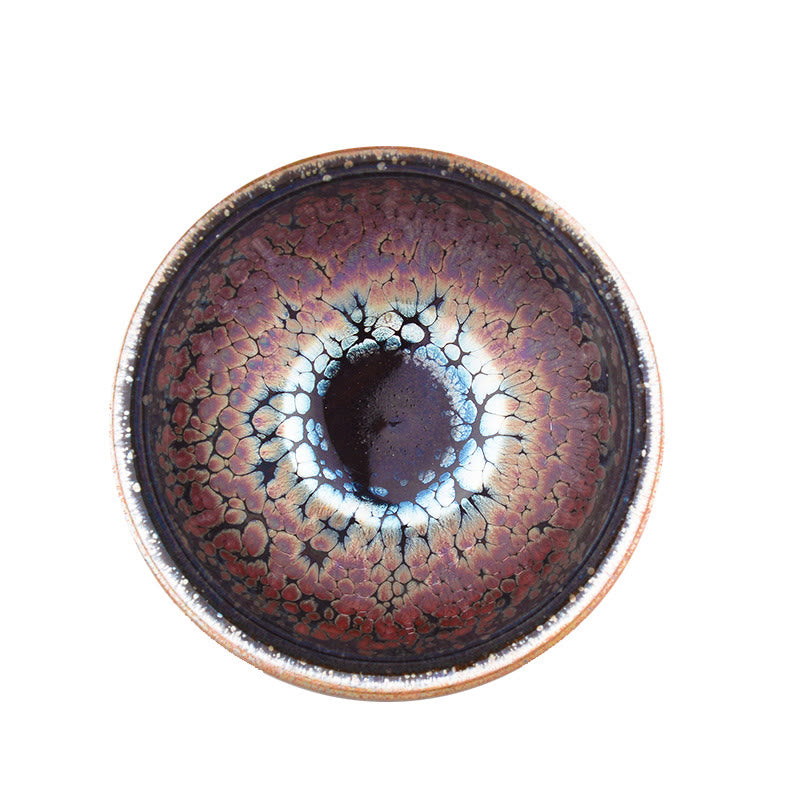 Tenmoku Jian Zhan Keramik-Teetasse mit Sukkulentenmuster, 9 cm x 5 cm