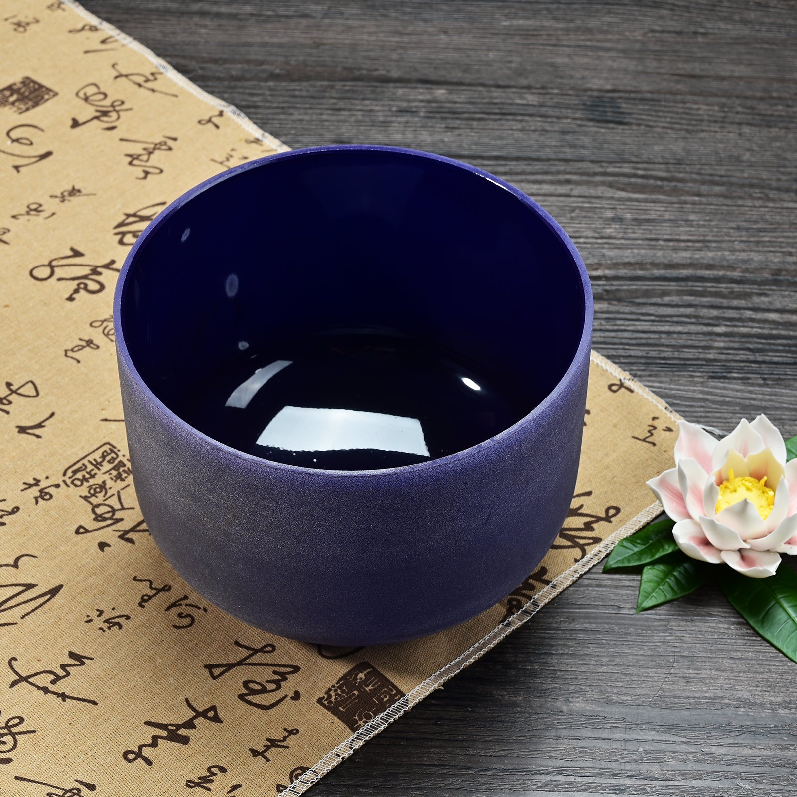 Deep blue matte ceramic tea bowl for Third-Eye Chakra Crystal Singing Bowl healing