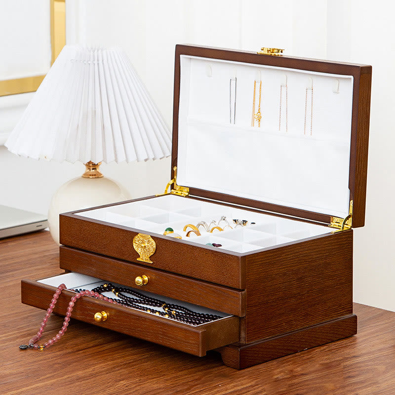 Dreischichtige Schmuckschatulle aus Holz zur Aufbewahrung im Zen-Dekor