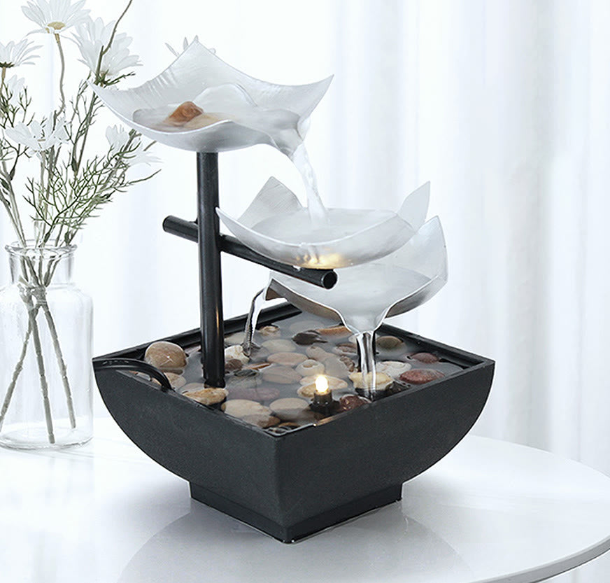Dreischichtiger Lotus-Wasserfallbrunnen | Zen-Tischdekoration