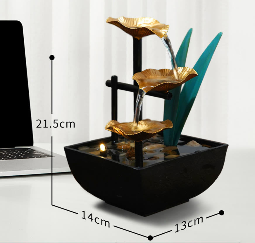 Dreischichtiger Lotus-Wasserfallbrunnen | Zen-Tischdekoration