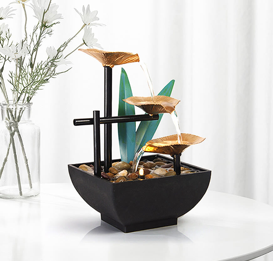Dreischichtiger Lotus-Wasserfallbrunnen | Zen-Tischdekoration