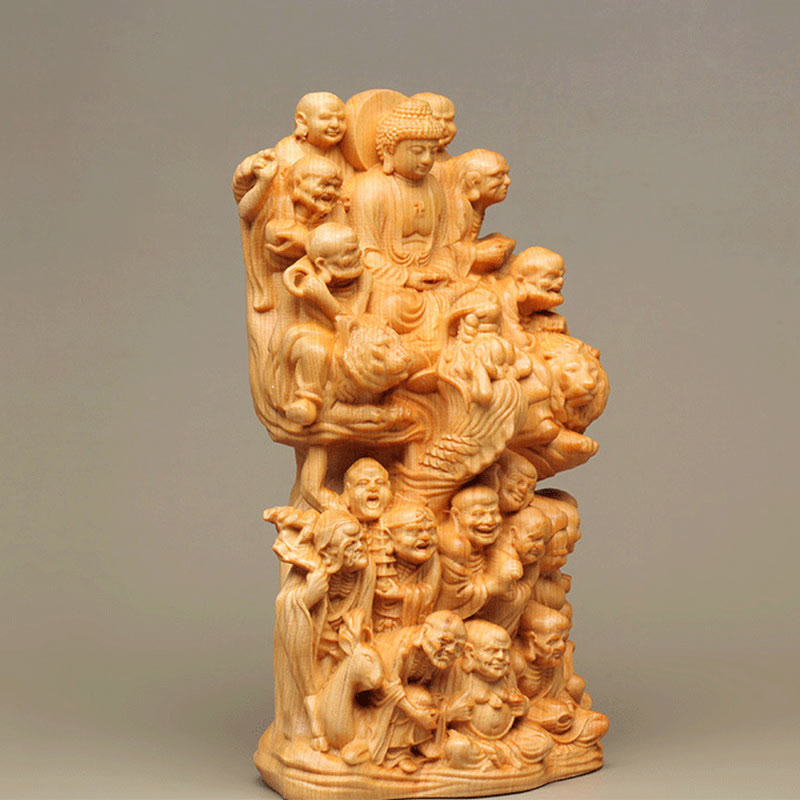 Thuja Sutchuenensis Achtzehn-Arhats-Buddha-Statue aus Holz
