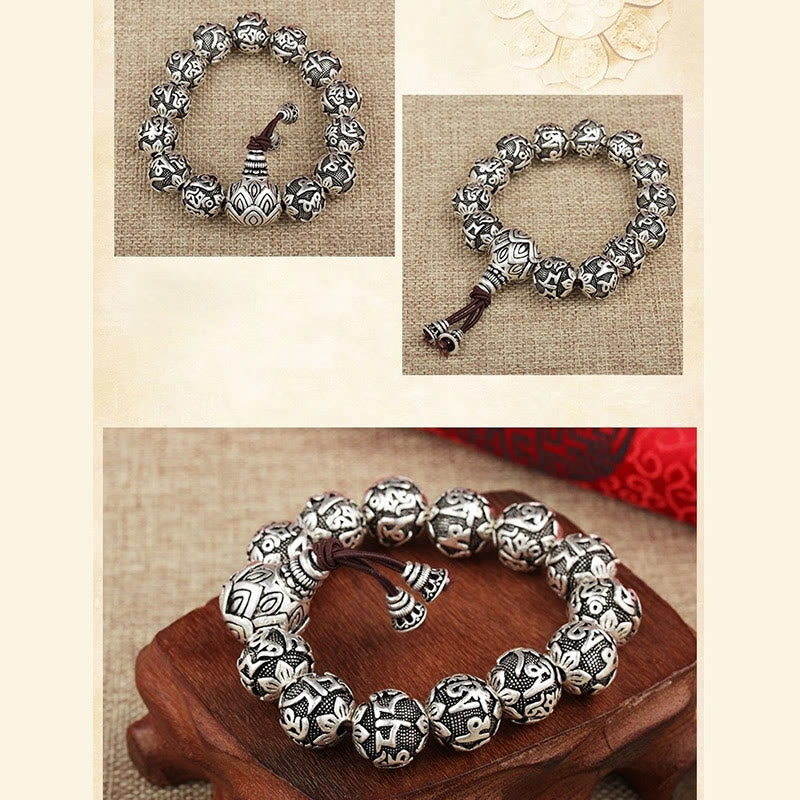 Armband aus tibetischer Legierung „Om Mani Padme Hum“ – spirituelle Mantra-Perlen