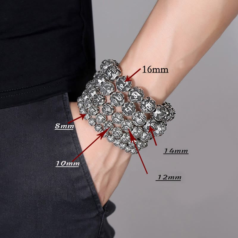 Armband aus tibetischer Legierung „Om Mani Padme Hum“ – spirituelle Mantra-Perlen