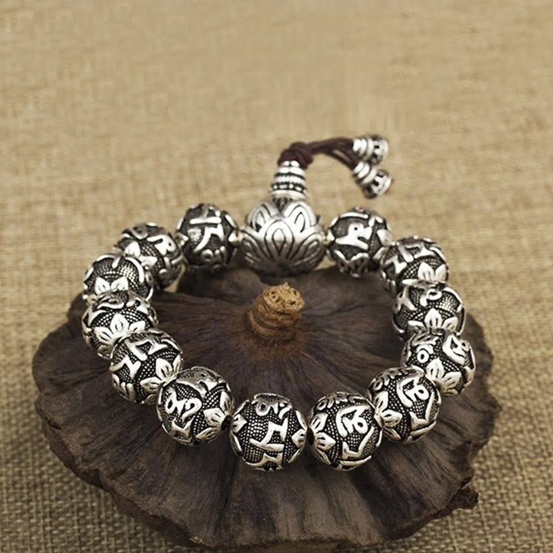 Armband aus tibetischer Legierung „Om Mani Padme Hum“ – spirituelle Mantra-Perlen