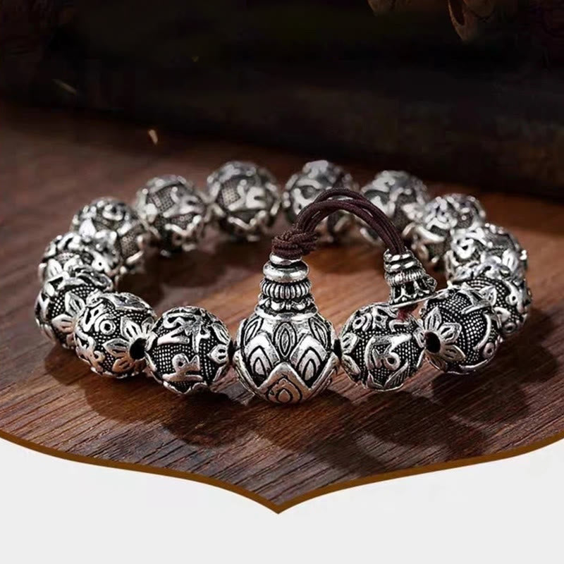Armband aus tibetischer Legierung „Om Mani Padme Hum“ – spirituelle Mantra-Perlen