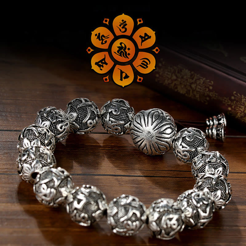 Armband aus tibetischer Legierung „Om Mani Padme Hum“ – spirituelle Mantra-Perlen