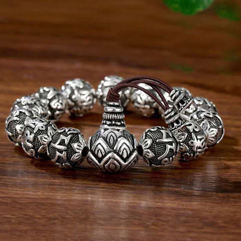 Armband aus tibetischer Legierung „Om Mani Padme Hum“ – spirituelle Mantra-Perlen