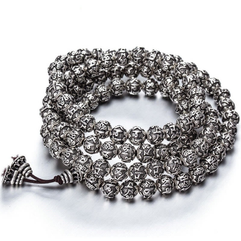Armband aus tibetischer Legierung „Om Mani Padme Hum“ – spirituelle Mantra-Perlen