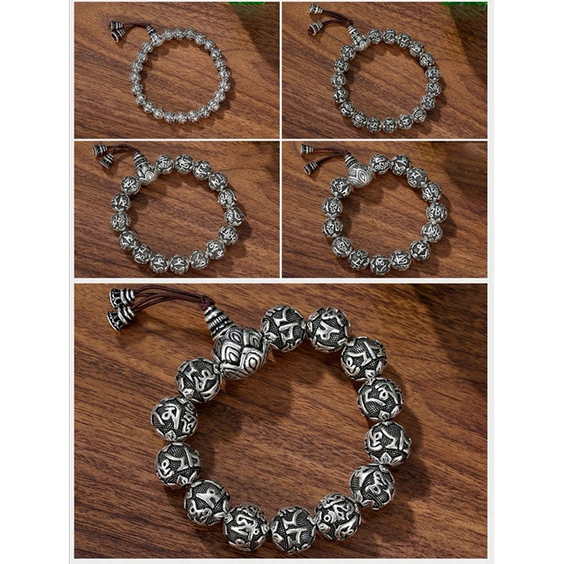 Armband aus tibetischer Legierung „Om Mani Padme Hum“ – spirituelle Mantra-Perlen