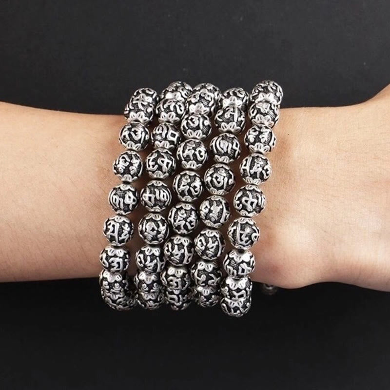 Armband aus tibetischer Legierung „Om Mani Padme Hum“ – spirituelle Mantra-Perlen