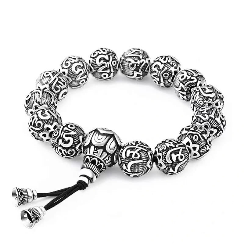 Armband aus tibetischer Legierung „Om Mani Padme Hum“ – spirituelle Mantra-Perlen