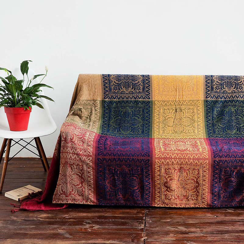 Handgefärbte Decke mit tibetischem Blumenmuster, 150 x 190 cm