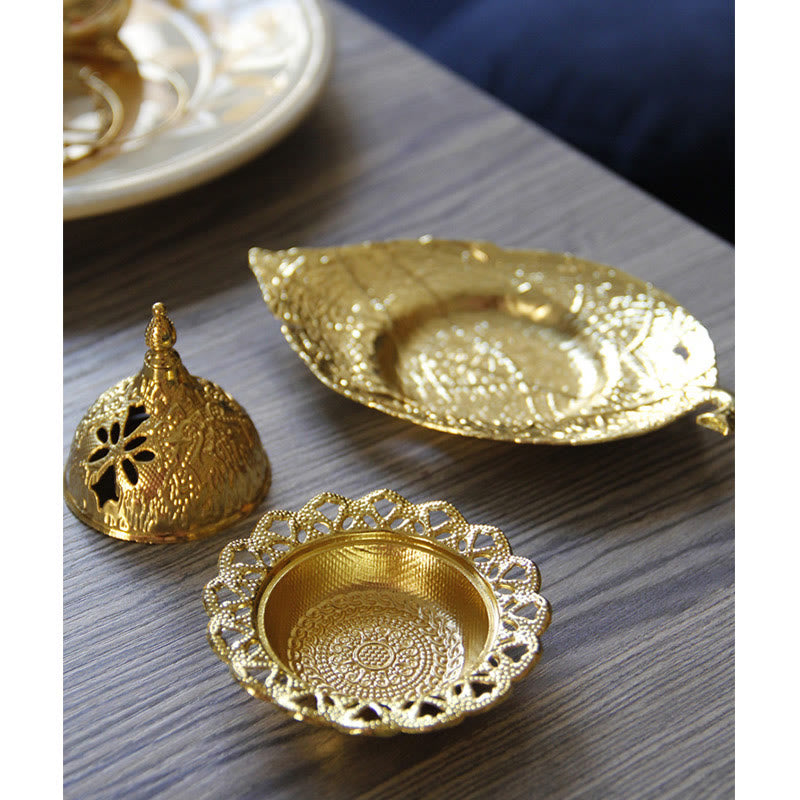 Tibetischer Räucherbrenner mit Blattgold | Mini-Meditationsuntersetzer